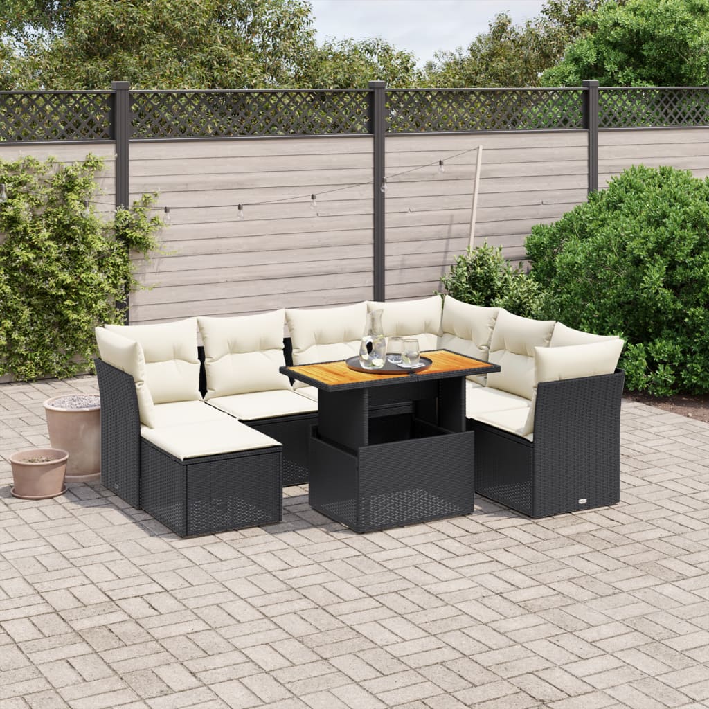8-tlg. Garten-Sofagarnitur mit Kissen Schwarz Poly Rattan