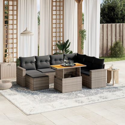 8-tlg. Garten-Sofagarnitur mit Kissen Grau Poly Rattan