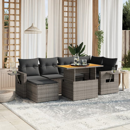 7-tlg. Garten-Sofagarnitur mit Kissen Grau Poly Rattan