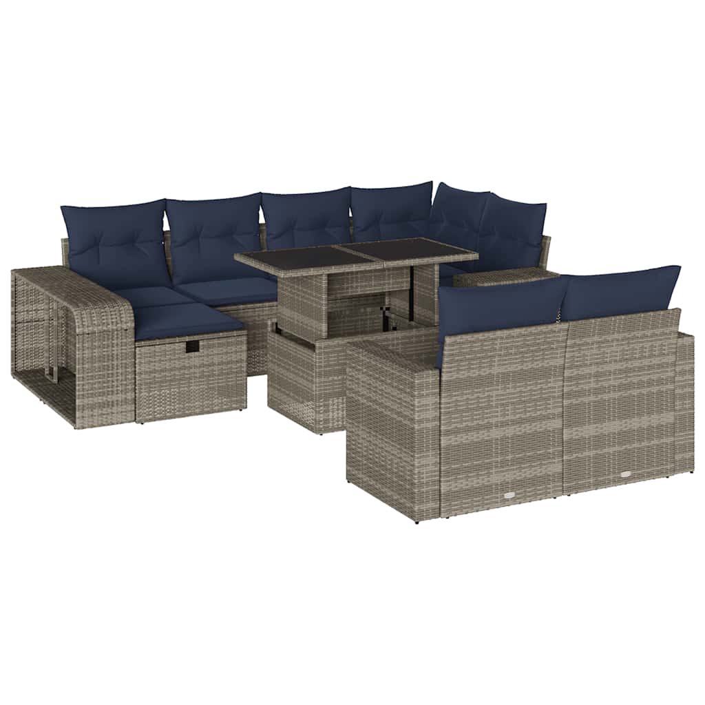 11-teiliges Gartensofa-Set mit Kissen, grau, Polyrattan
