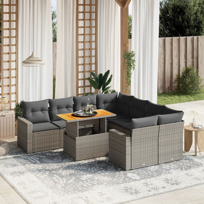 9-tlg. Garten-Sofagarnitur mit Kissen Grau Poly Rattan