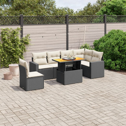 7-tlg. Garten-Sofagarnitur mit Kissen Schwarz Poly Rattan