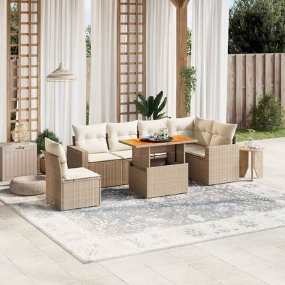 7-tlg. Garten-Sofagarnitur mit Kissen Beige Poly Rattan