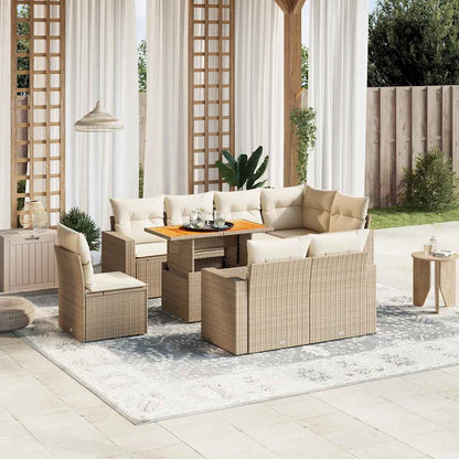 9-tlg. Garten-Sofagarnitur mit Kissen Beige Poly Rattan