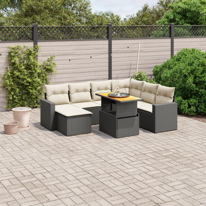 8-tlg. Garten-Sofagarnitur mit Kissen Schwarz Poly Rattan
