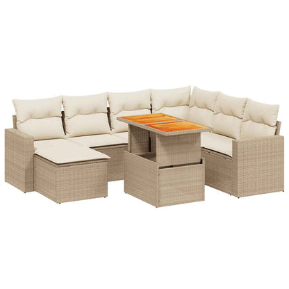 8-tlg. Garten-Sofagarnitur mit Kissen Beige Poly Rattan
