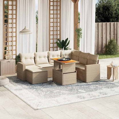 8-tlg. Garten-Sofagarnitur mit Kissen Beige Poly Rattan
