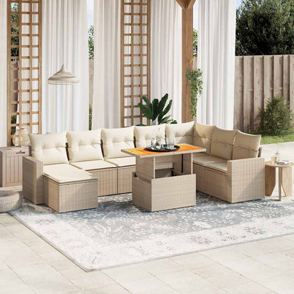 9-tlg. Garten-Sofagarnitur mit Kissen Beige Poly Rattan
