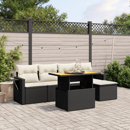 6-tlg. Garten-Sofagarnitur mit Kissen Schwarz Poly Rattan