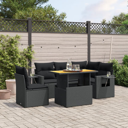 6-tlg. Garten-Sofagarnitur mit Kissen Schwarz Poly Rattan