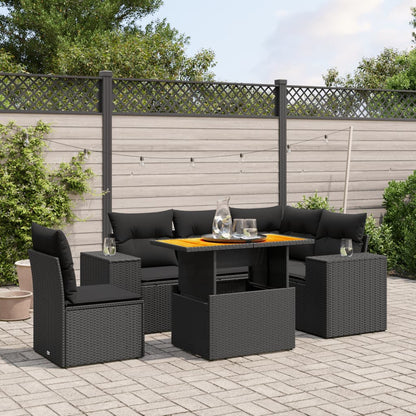 6-tlg. Garten-Sofagarnitur mit Kissen Schwarz Poly Rattan