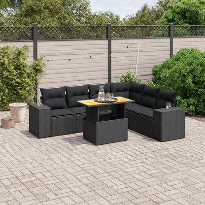 7-tlg. Garten-Sofagarnitur mit Kissen Schwarz Poly Rattan