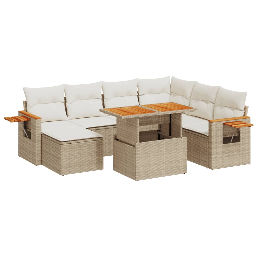 8-tlg. Garten-Sofagarnitur mit Kissen Beige Poly Rattan
