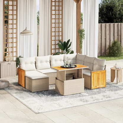 8-tlg. Garten-Sofagarnitur mit Kissen Beige Poly Rattan