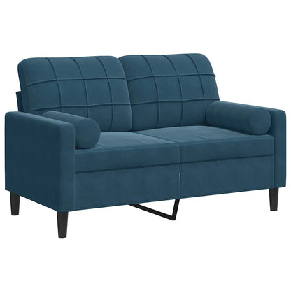2-Sitzer-Sofa mit Zierkissen Blau 120 cm Samt
