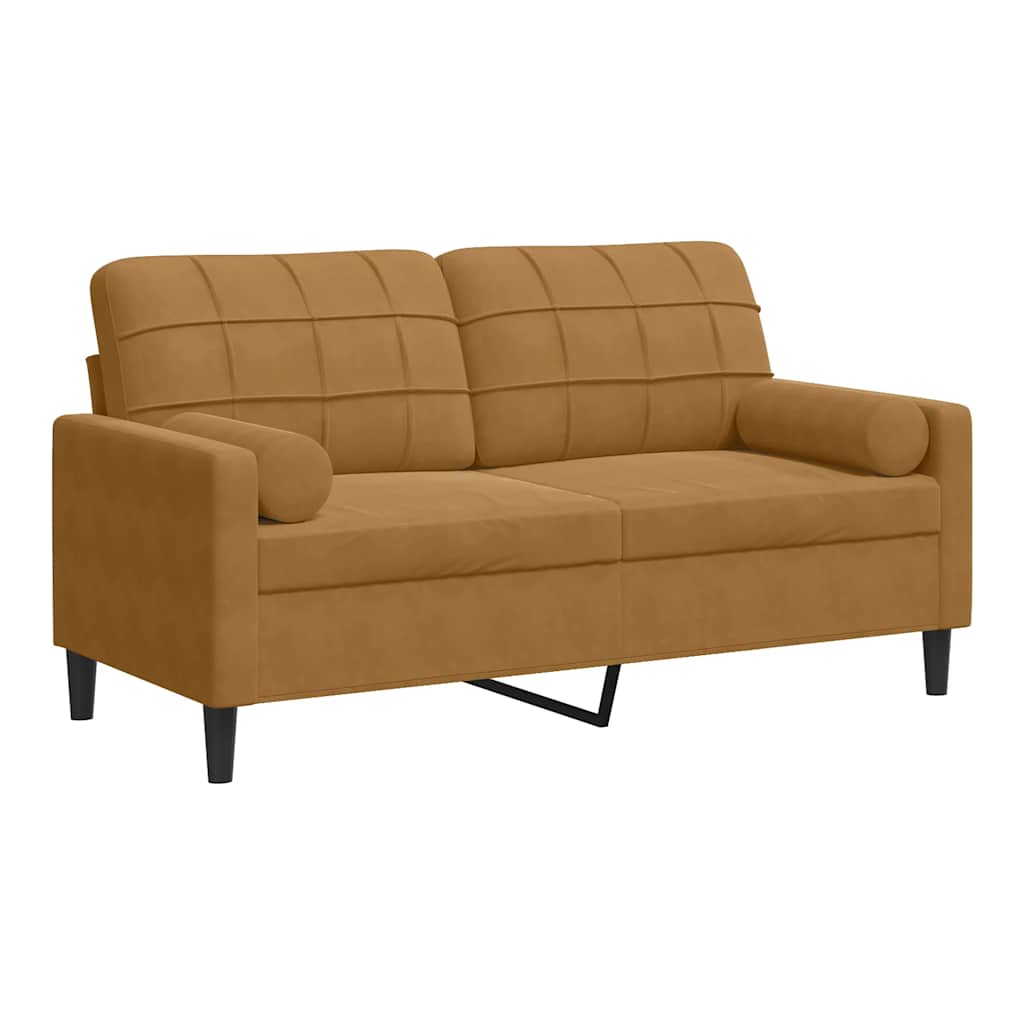 2-Sitzer-Sofa mit Zierkissen Braun 140 cm Samt