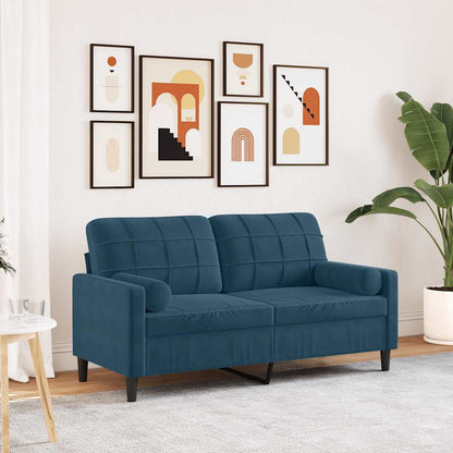 2-Sitzer-Sofa mit Zierkissen Blau 140 cm Samt