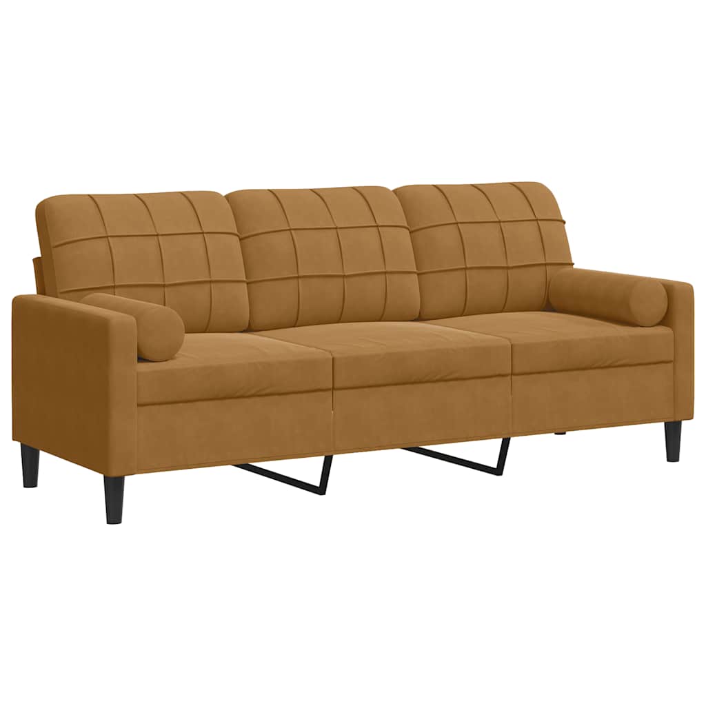 3-Sitzer-Sofa mit Zierkissen Braun 180 cm Samt