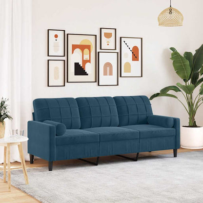 3-Sitzer-Sofa mit Zierkissen Blau 180 cm Samt