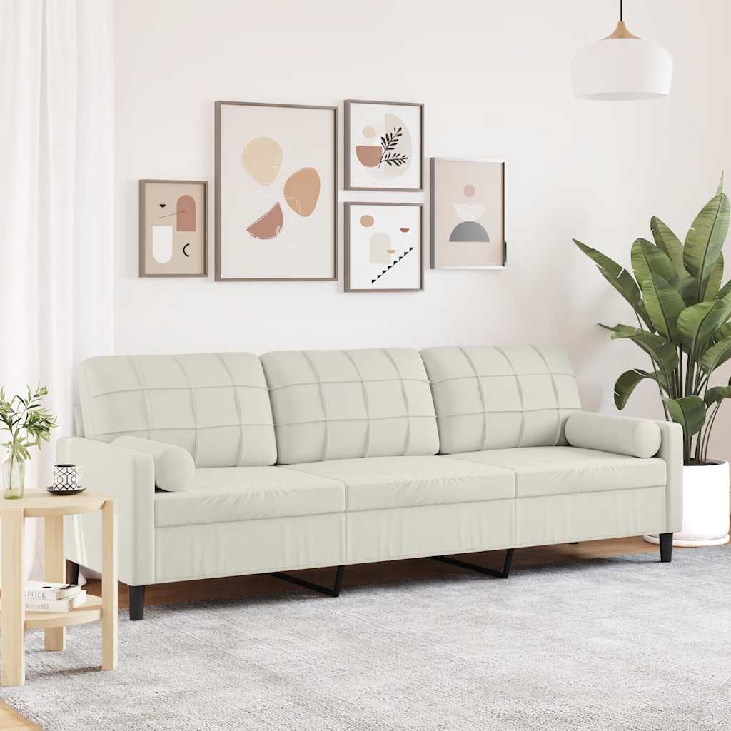 Sofa 3-Sitzer mit Zierkissen Creme 210 cm Samt