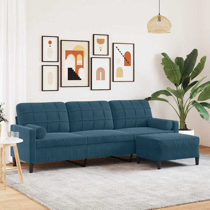 3-Sitzer-Sofa mit Hocker Blau 210 cm Samt