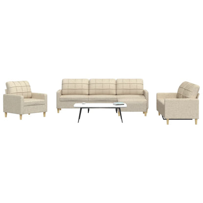 4-tlg. Sofagarnitur mit Fußhocker Creme Stoff