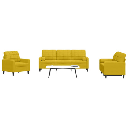 3-tlg. Sofagarnitur mit Kissen und Nackenrollen Gelb Samt