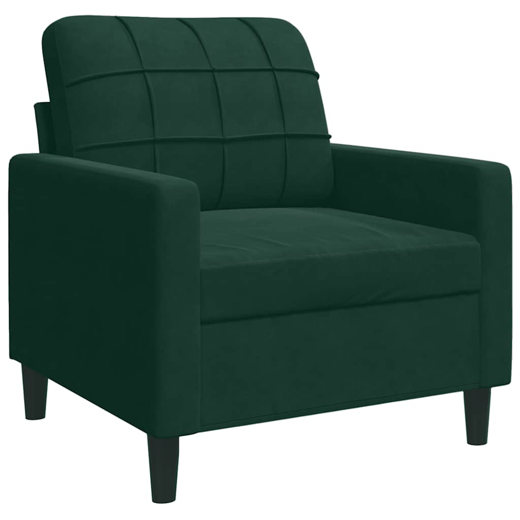 3-tlg. Sofagarnitur mit Kissen Dunkelgrün Samt