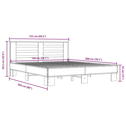 Bettgestell Grau Sonoma 150x200 cm Holzwerkstoff und Metall