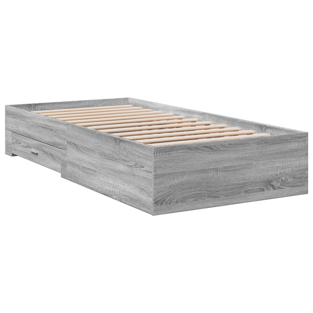 Bettgestell mit Schubladen Grau Sonoma 100x200 cm Holzwerkstoff