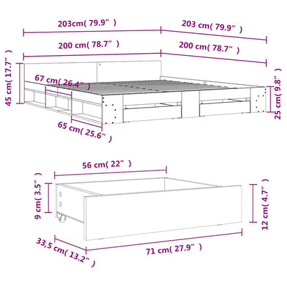Bettgestell mit Schubladen Weiß 200x200 cm Holzwerkstoff