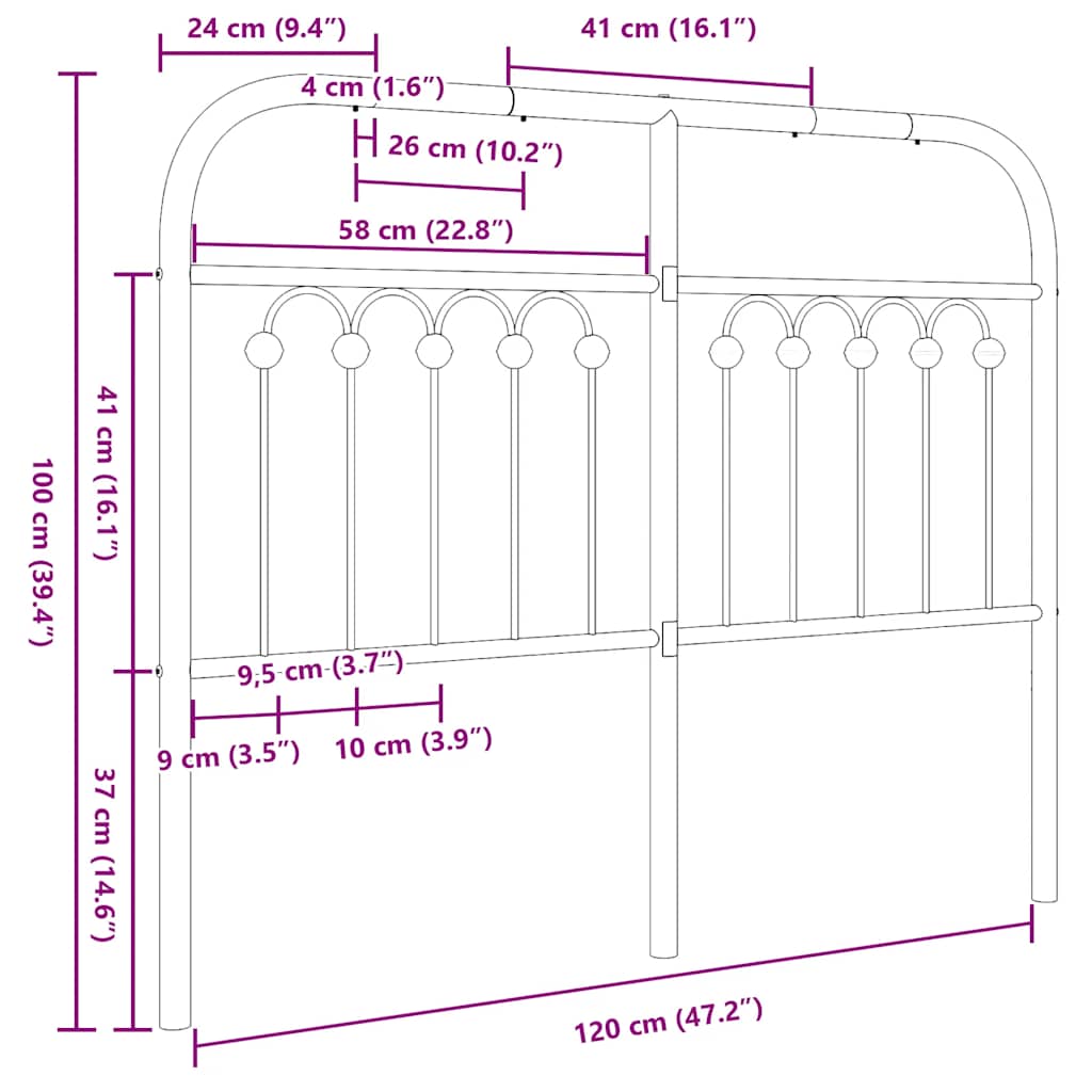 Ersatz-Kopfteil Metall Schwarz 120 cm