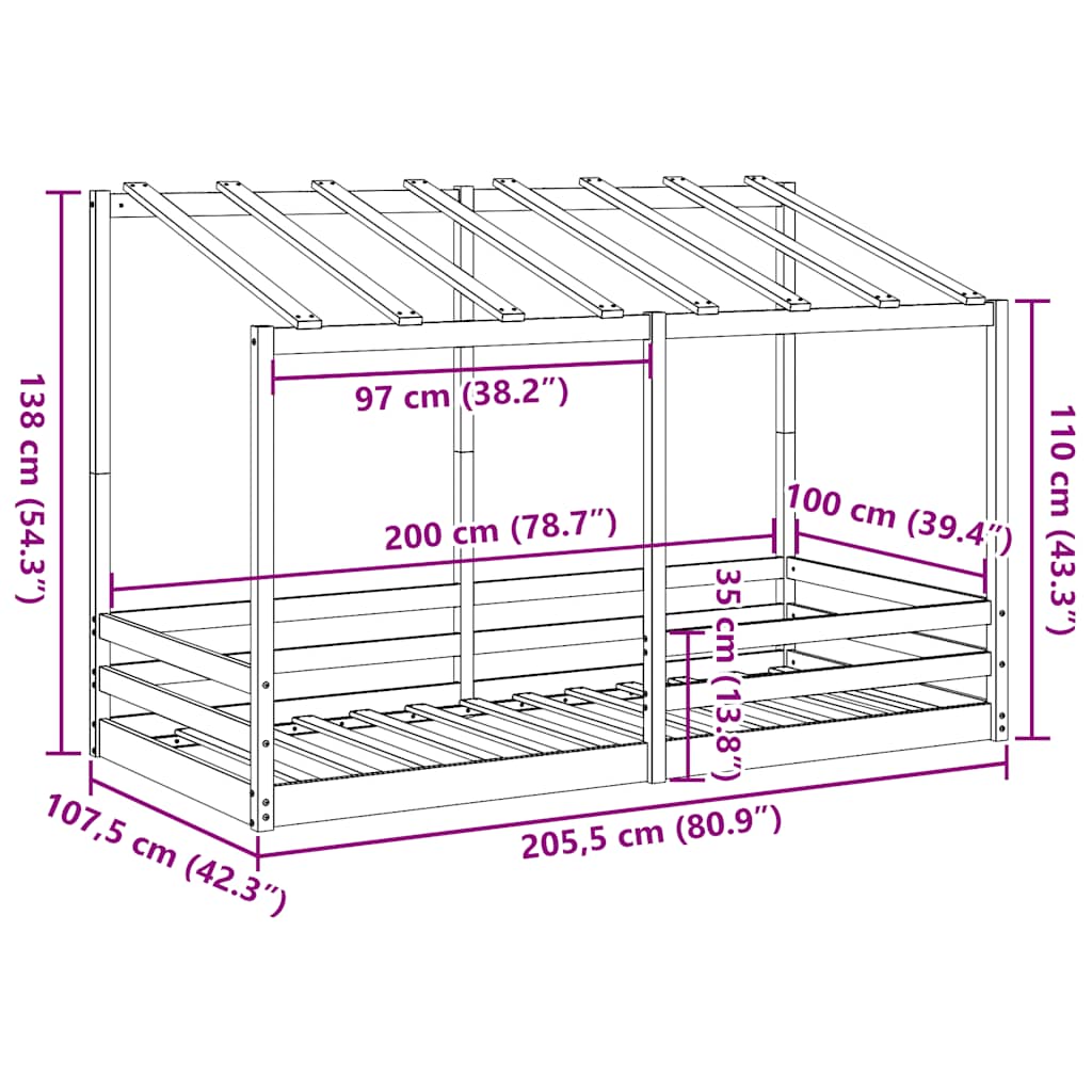 Kinderbett mit Dach Wachsbraun 100x200 cm Massivholz Kiefer