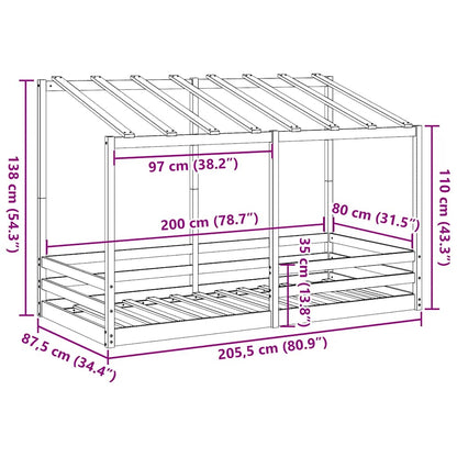 Kinderbett mit Dach Weiß 80x200 cm Massivholz Kiefer