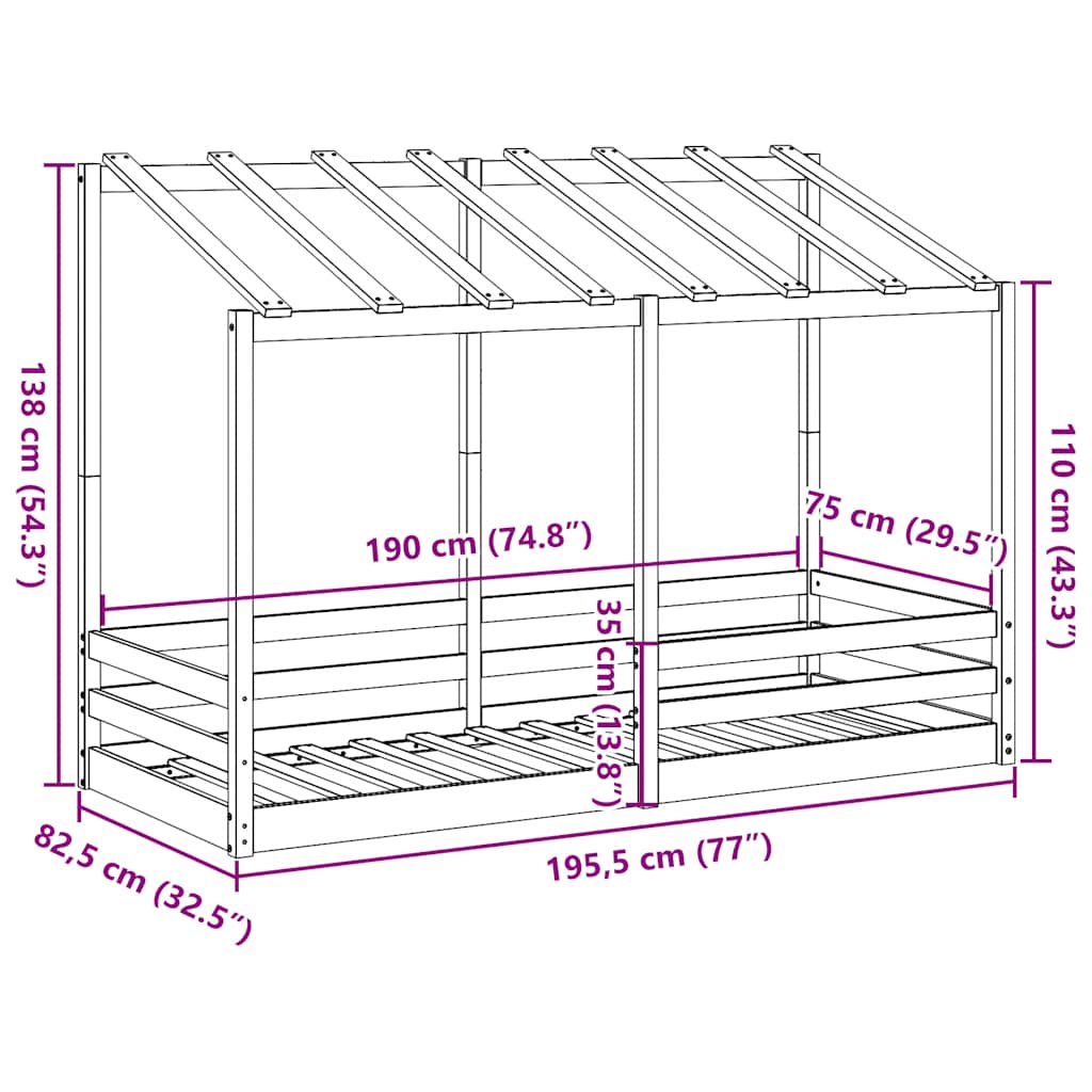 Kinderbett mit Dach Weiß 75x190 cm Massivholz Kiefer