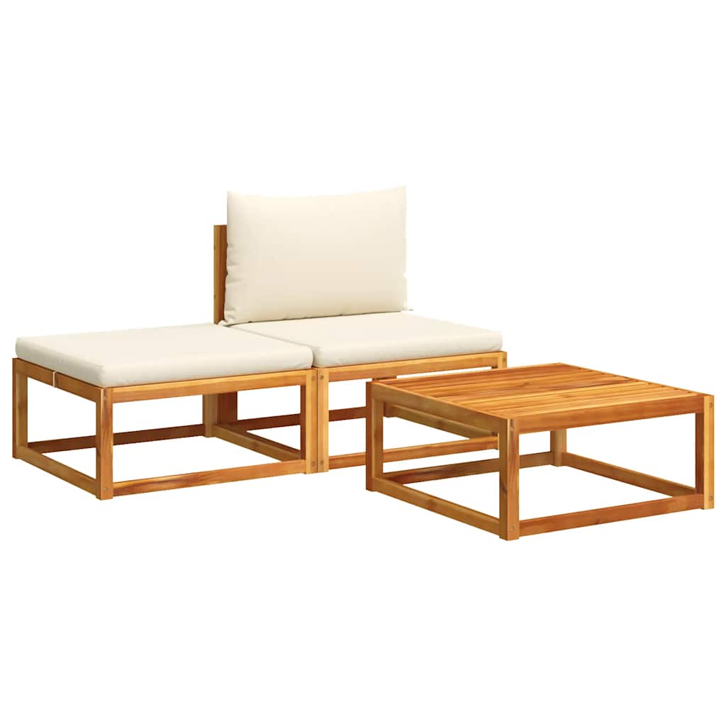 3-tlg. Gartensofa-Set mit Kissen Holz Akazie & Seil