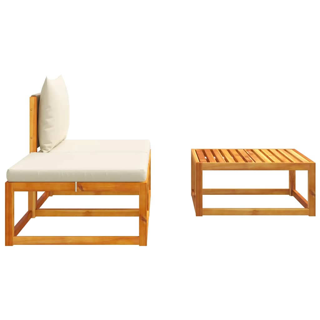 3-tlg. Gartensofa-Set mit Kissen Holz Akazie & Seil