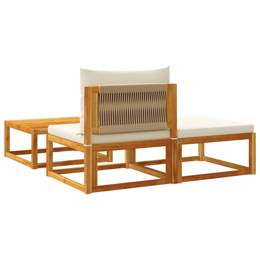 3-tlg. Gartensofa-Set mit Kissen Holz Akazie & Seil