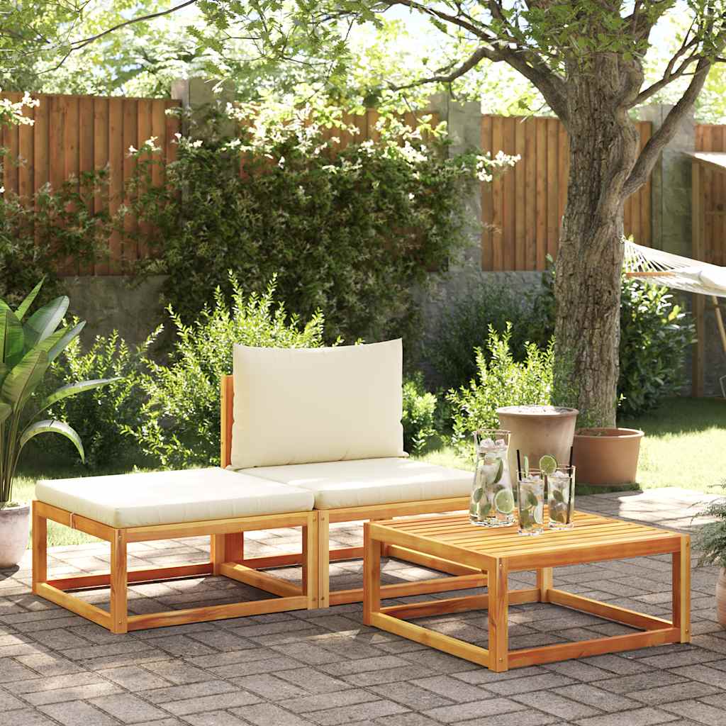 3-tlg. Gartensofa-Set mit Kissen Holz Akazie & Seil