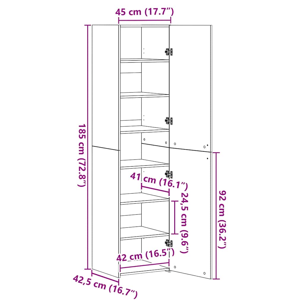 Highboard Grau Sonoma 45x42,5x185 cm Holzwerkstoff