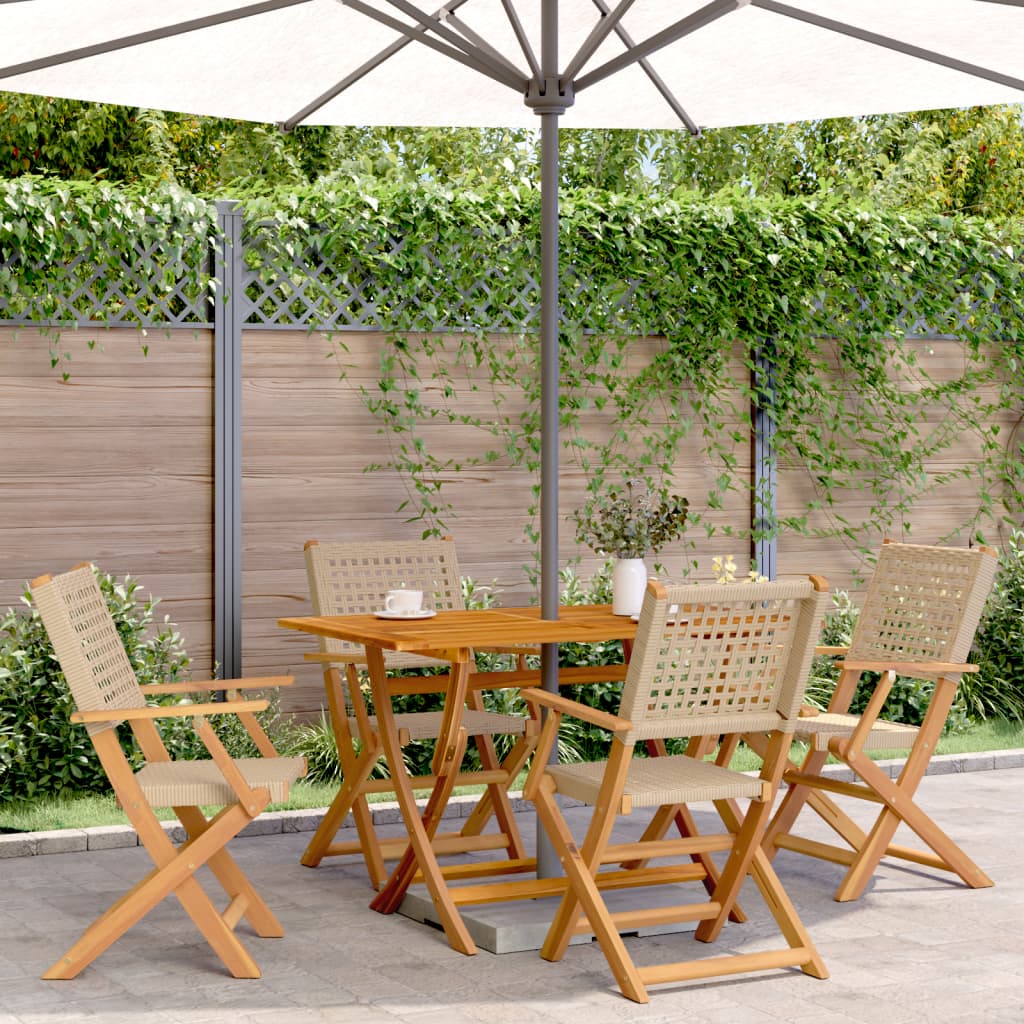 5-tlg. Garten-Essgruppe Beige Poly Rattan und Massivholz