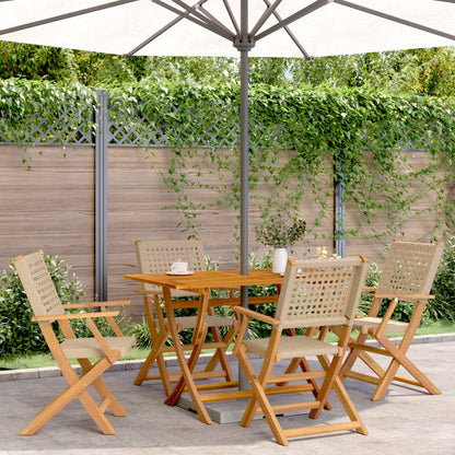 5-tlg. Garten-Essgruppe Beige Poly Rattan und Massivholz