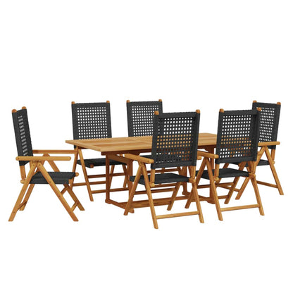 7-tlg. Garten-Essgruppe Poly Rattan und Massivholz Schwarz