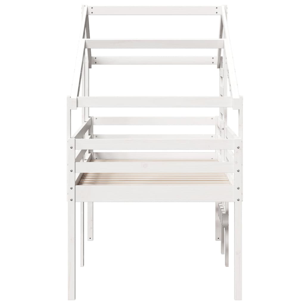 Hochbett mit Dach Weiß 90x190 cm Massivholz Kiefer