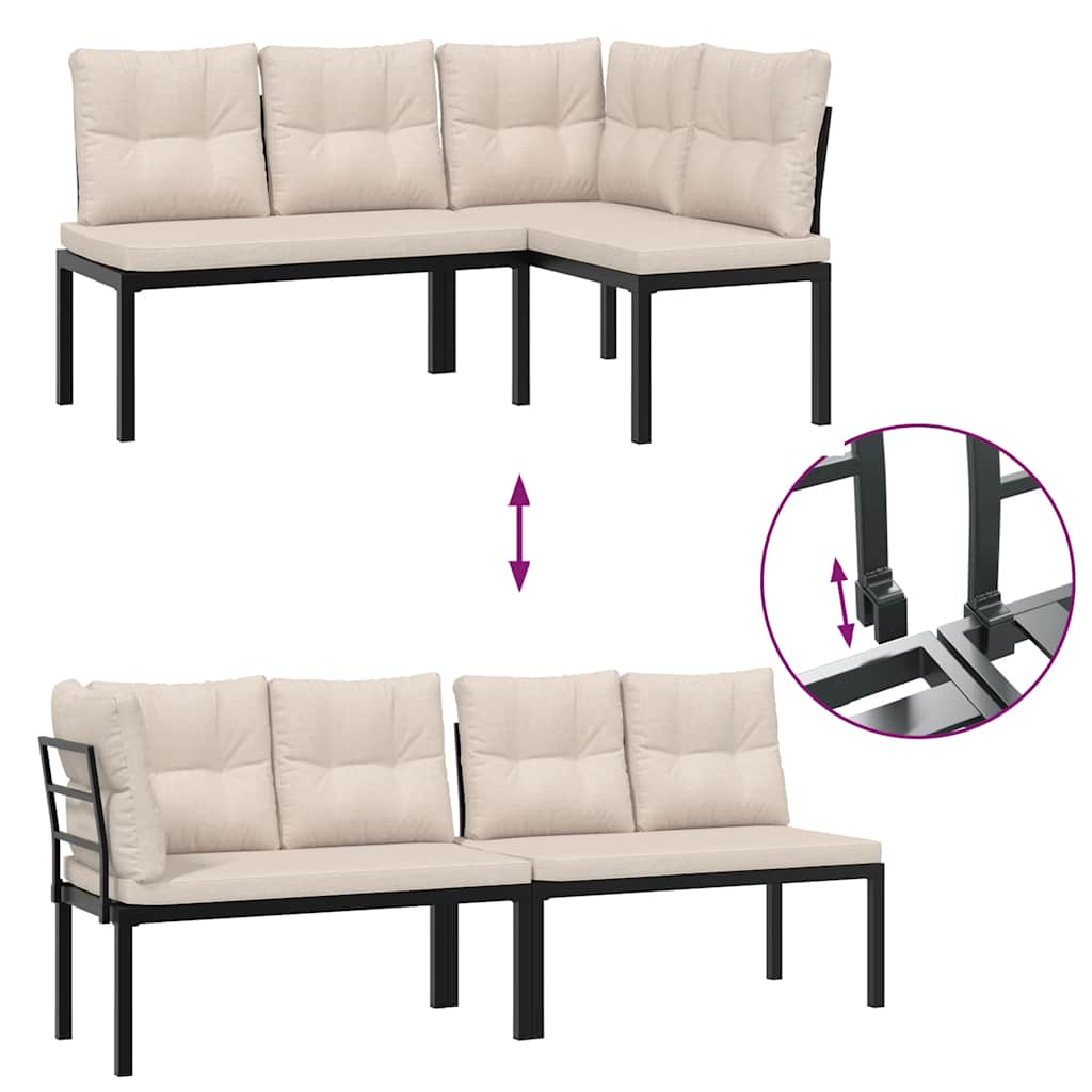 7-tlg. Garten-Sofagarnitur mit Kissen Schwarz Stahl