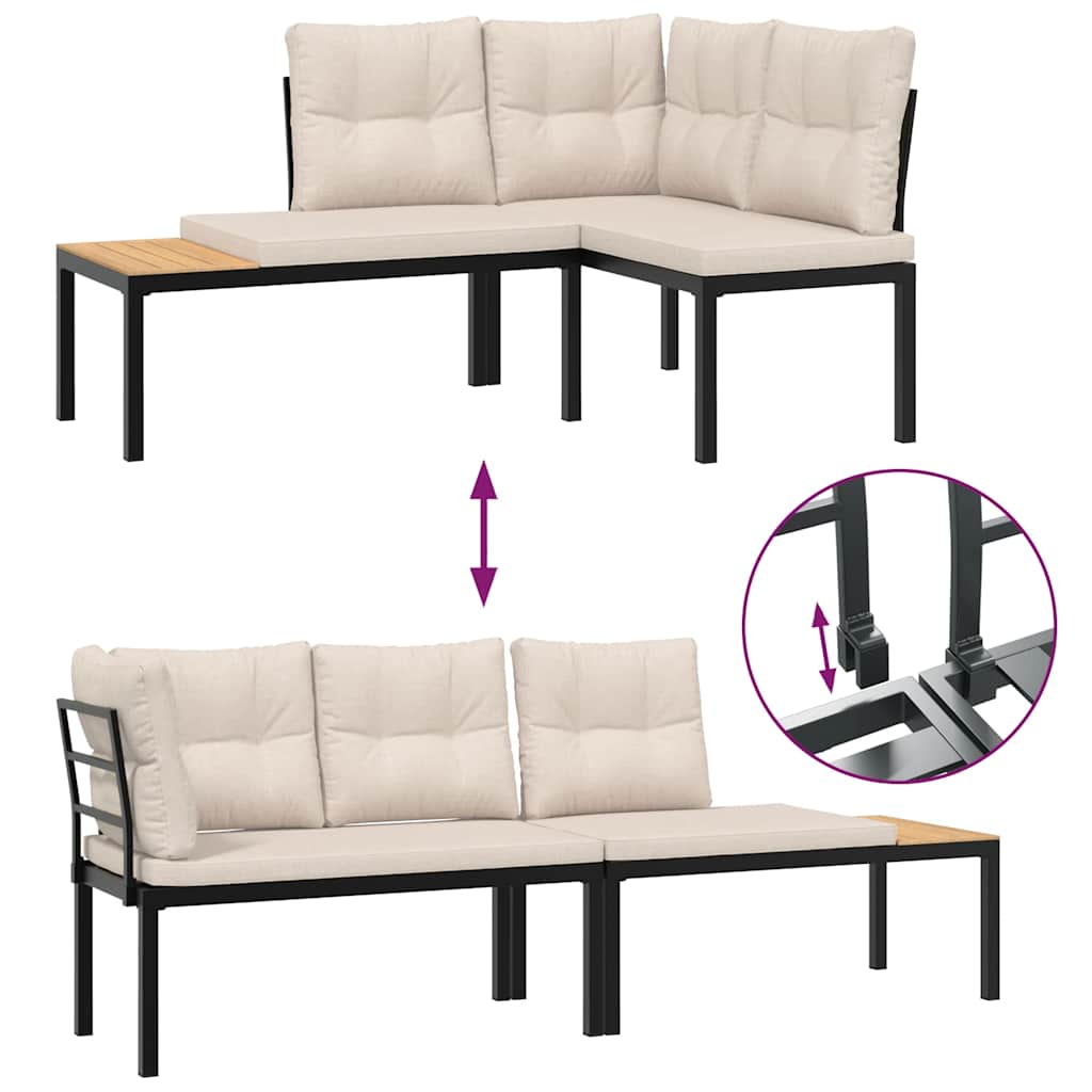 7-tlg. Garten-Sofagarnitur mit Kissen Schwarz Stahl