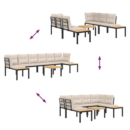 5-tlg. Garten-Sofagarnitur mit Kissen Schwarz Stahl