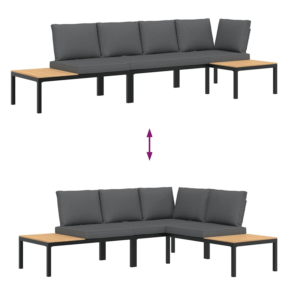 3-tlg. Garten-Sofagarnitur mit Kissen Schwarz Aluminium