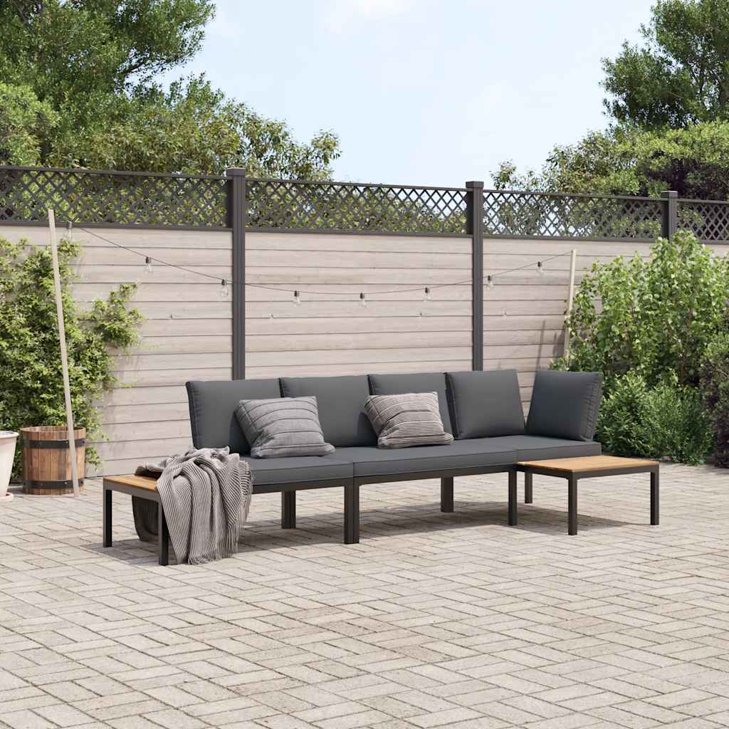 3-tlg. Garten-Sofagarnitur mit Kissen Schwarz Aluminium