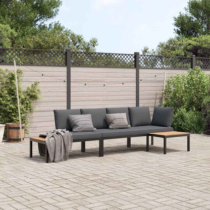 3-tlg. Garten-Sofagarnitur mit Kissen Schwarz Aluminium